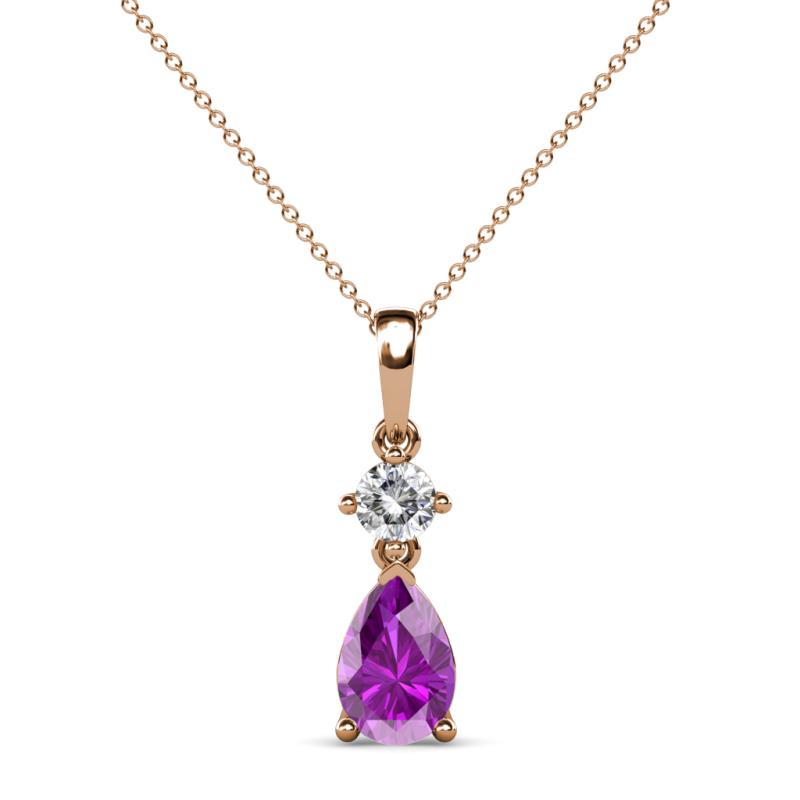 Zaila Pear Shape Amethyst and Round Natural Diamond Two Stone Pendant 