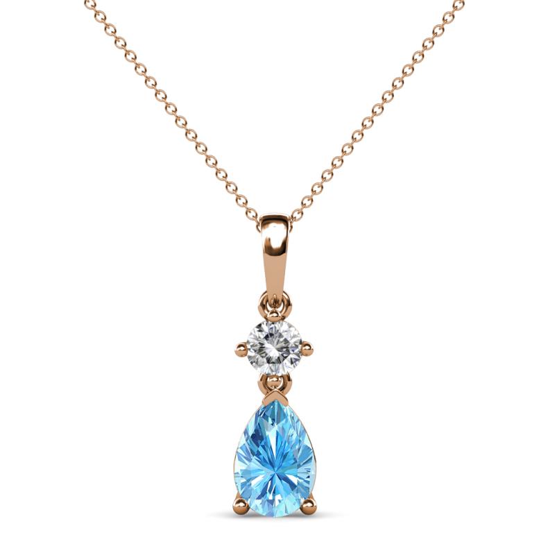 Zaila Pear Shape Blue Topaz and Round Natural Diamond Two Stone Pendant 