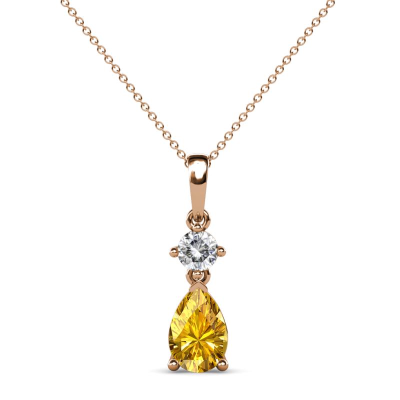 Zaila Pear Shape Citrine and Round Natural Diamond Two Stone Pendant 