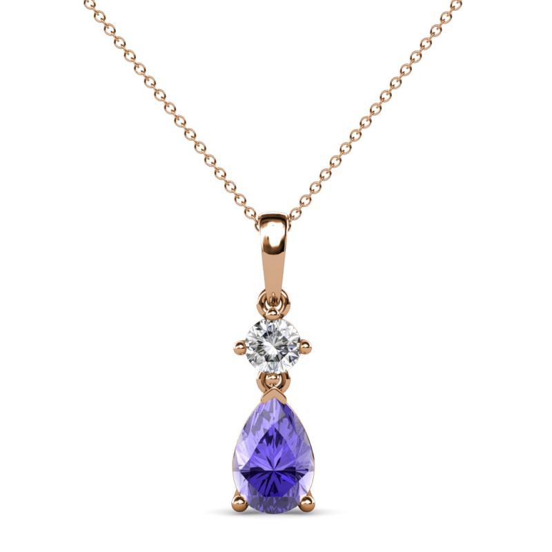 Zaila Pear Shape Iolite and Round Natural Diamond Two Stone Pendant 