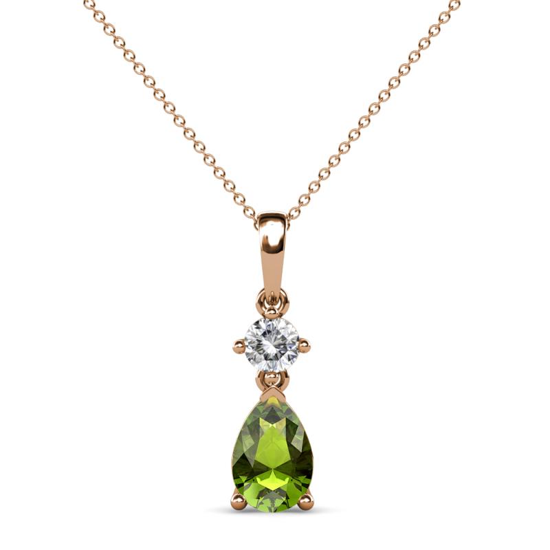 Zaila Pear Shape Peridot and Round Natural Diamond Two Stone Pendant 