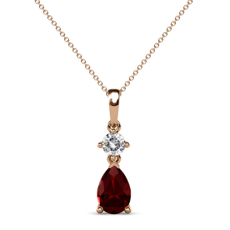 Zaila Pear Shape Red Garnet and Round Natural Diamond Two Stone Pendant 