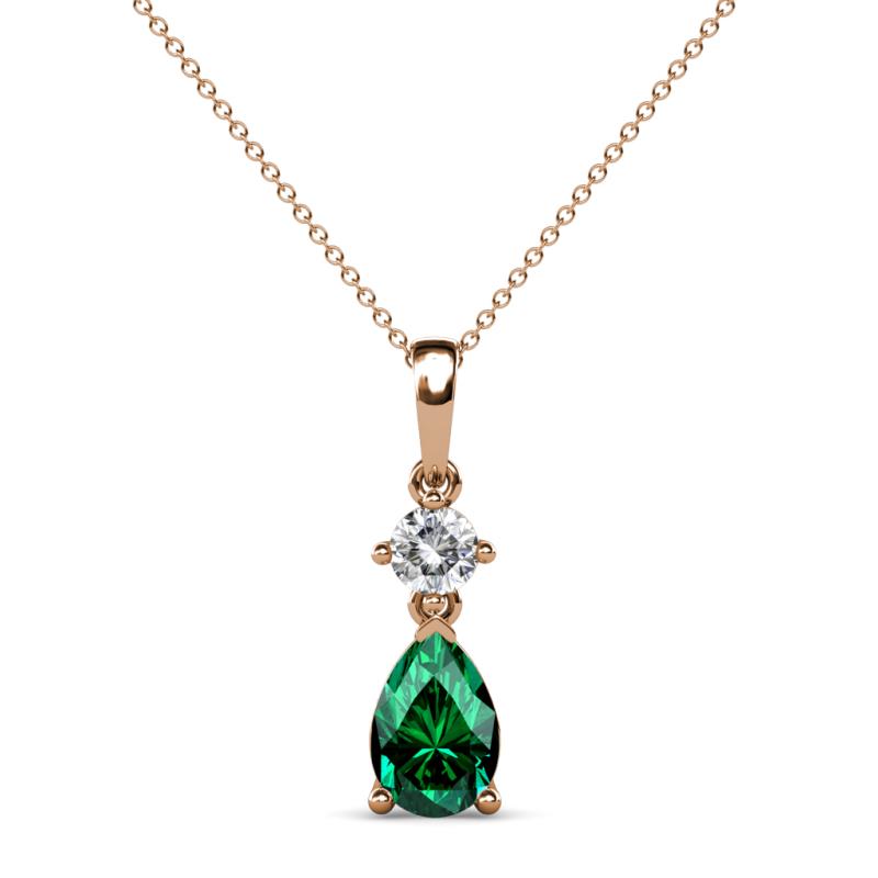 Zaila Pear Shape Emerald and Round Natural Diamond Two Stone Pendant 