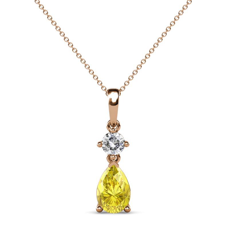 Zaila Pear Shape Yellow Sapphire and Round Natural Diamond Two Stone Pendant 