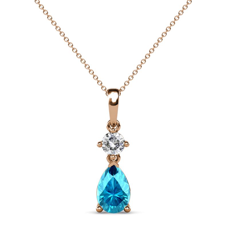 Zaila Pear Shape London Blue Topaz and Round Natural Diamond Two Stone Pendant 