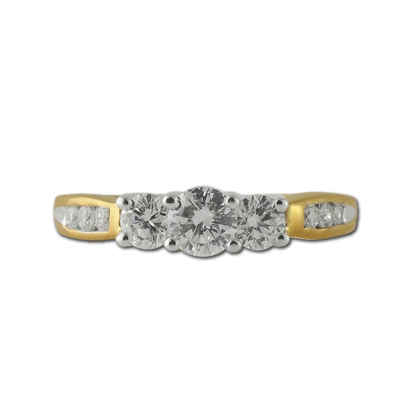 Steffi Round AGS Certified Diamond Three Stone Engagement Ring - Round AGS Certified Diamond Three Stone with Side Diamond Engagement Ring 1.00 ctw 14K Yellow Gold