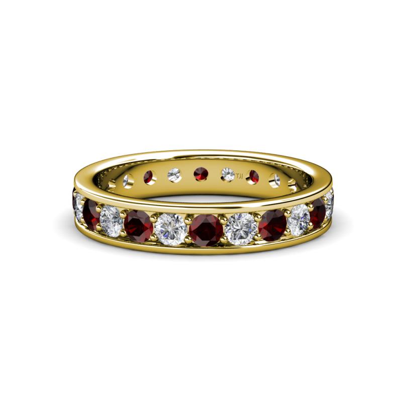 Livia 3.00 mm Red Garnet and Lab Grown Diamond Eternity Band 