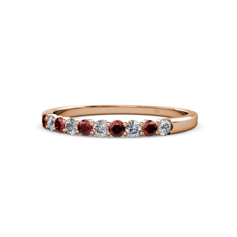 Clara 2.40 mm Red Garnet and Lab Grown Diamond 10 Stone Wedding Band 