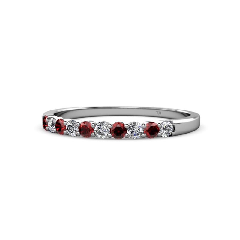 Clara 2.40 mm Red Garnet and Lab Grown Diamond 10 Stone Wedding Band 