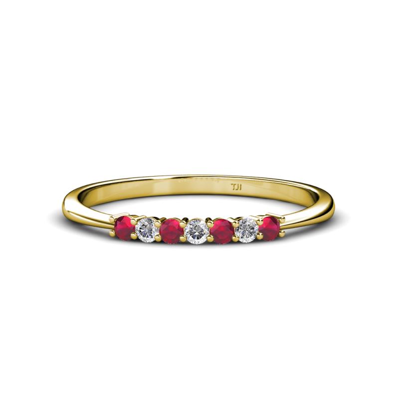 Reina 2.00 mm Ruby and Lab Grown Diamond 7 Stone Wedding Band 