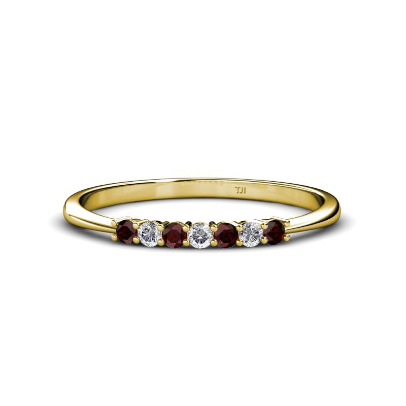 Reina 2.00 mm Red Garnet and Lab Grown Diamond 7 Stone Wedding Band 