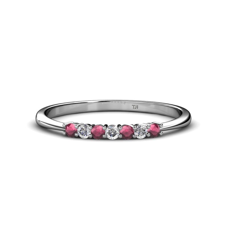 Reina 2.00 mm Rhodolite Garnet and Lab Grown Diamond 7 Stone Wedding Band 