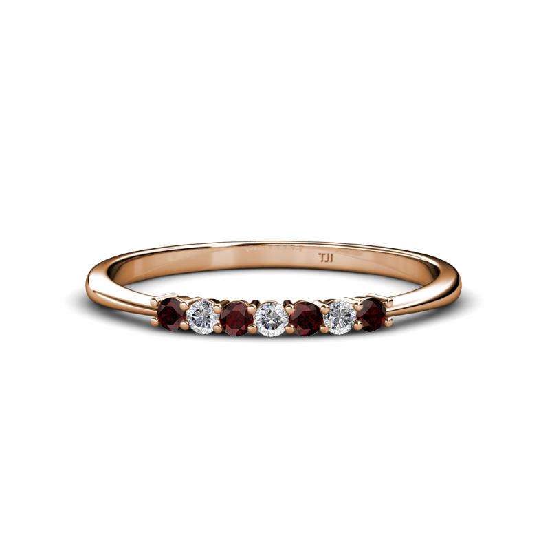 Reina 2.00 mm Red Garnet and Lab Grown Diamond 7 Stone Wedding Band 