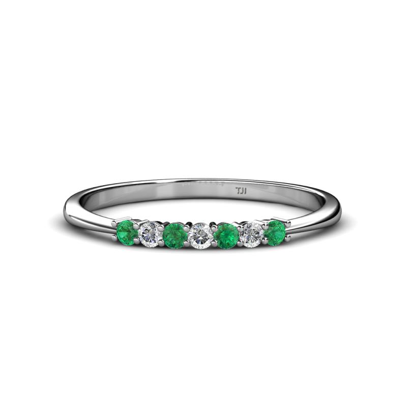 Reina 2.00 mm Emerald and Lab Grown Diamond 7 Stone Wedding Band 