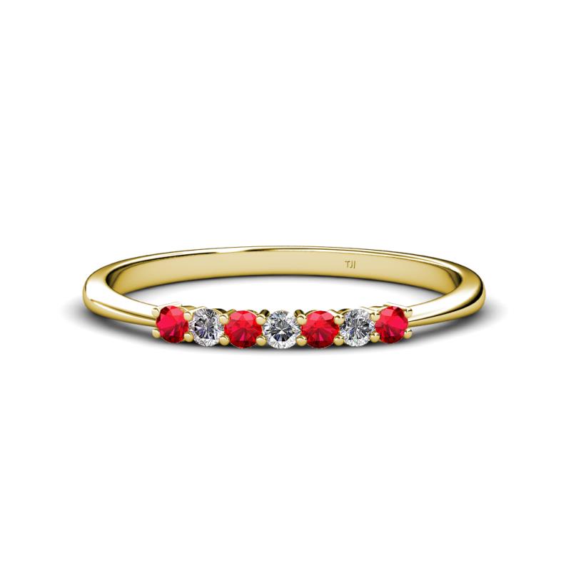 Reina 2.30 mm Ruby and Lab Grown Diamond 7 Stone Wedding Band 