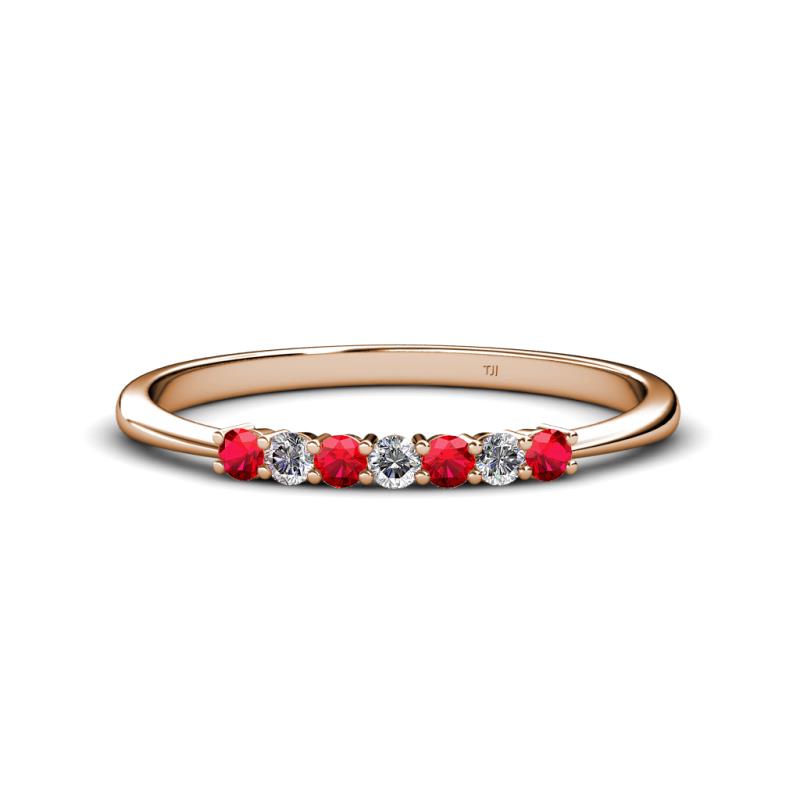 Reina 2.30 mm Ruby and Lab Grown Diamond 7 Stone Wedding Band 