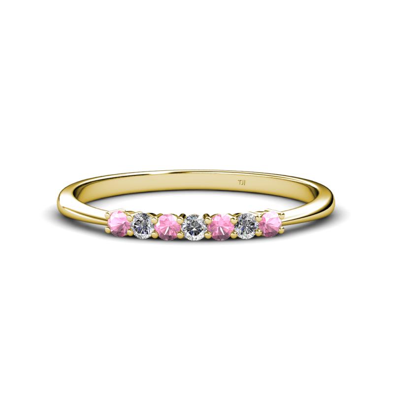 Reina 2.30 mm Pink Tourmaline and Lab Grown Diamond 7 Stone Wedding Band 