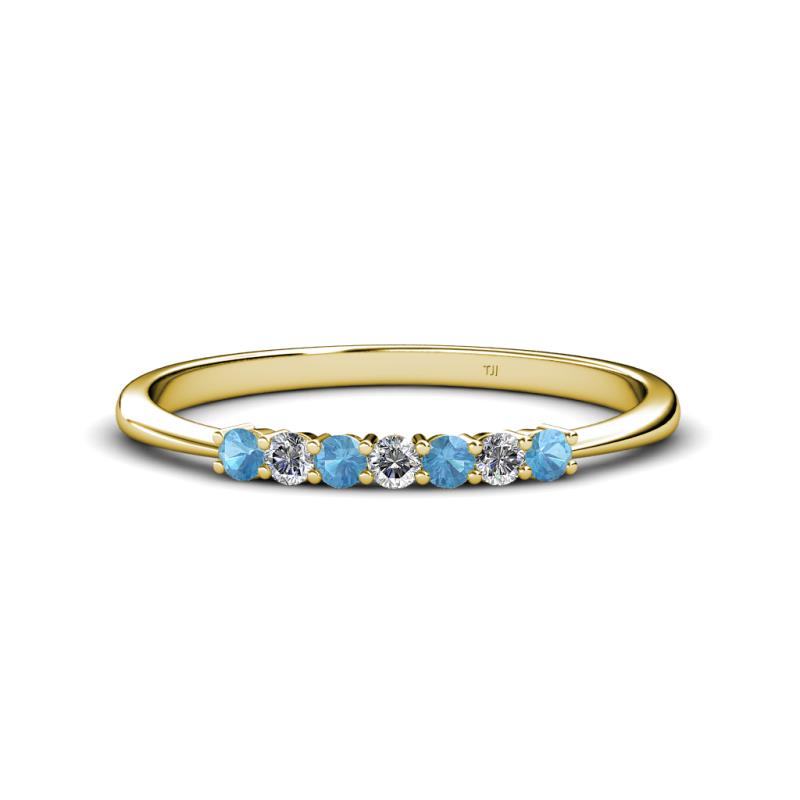 Reina 2.30 mm Blue Topaz and Lab Grown Diamond 7 Stone Wedding Band 