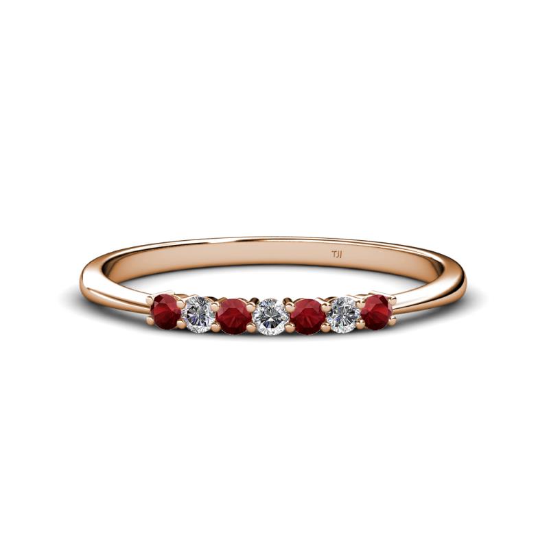 Reina 2.30 mm Red Garnet and Lab Grown Diamond 7 Stone Wedding Band 