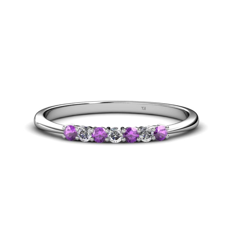 Reina 2.30 mm Amethyst and Lab Grown Diamond 7 Stone Wedding Band 