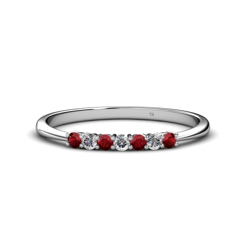 Reina 2.30 mm Red Garnet and Lab Grown Diamond 7 Stone Wedding Band 