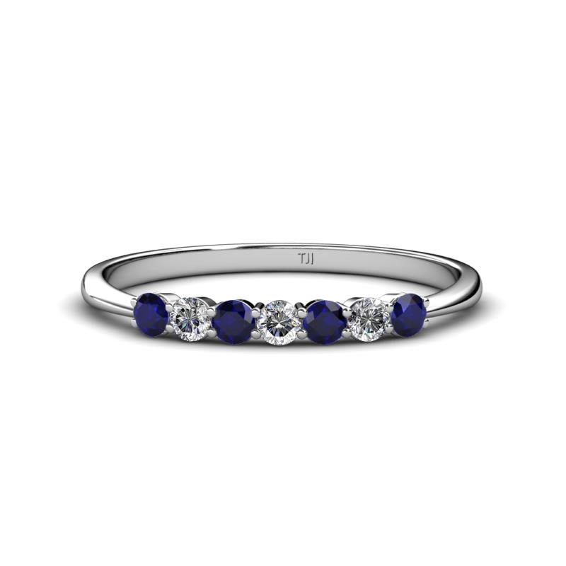 Reina 2.60 mm Blue Sapphire and Lab Grown Diamond 7 Stone Wedding Band 