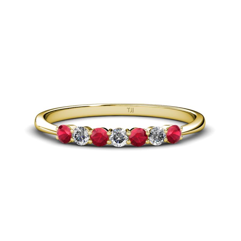 Reina 2.60 mm Ruby and Lab Grown Diamond 7 Stone Wedding Band 