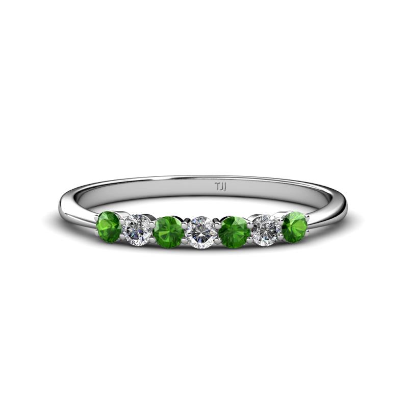 Reina 2.60 mm Green Garnet and Lab Grown Diamond 7 Stone Wedding Band 