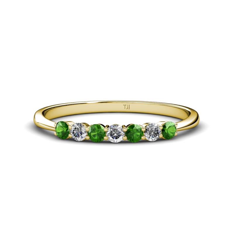 Reina 2.60 mm Green Garnet and Lab Grown Diamond 7 Stone Wedding Band 
