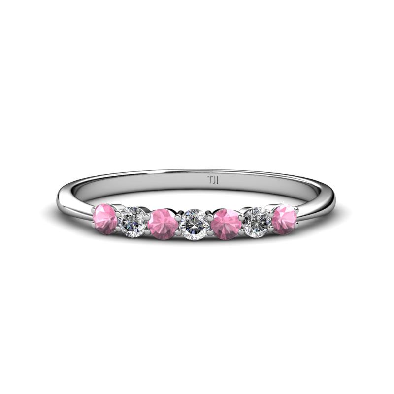 Reina 2.60 mm Pink Tourmaline and Lab Grown Diamond 7 Stone Wedding Band 