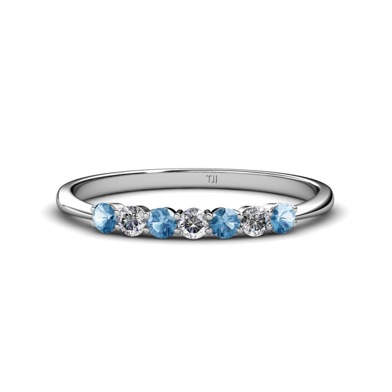 Reina 2.60 mm Blue Topaz and Lab Grown Diamond 7 Stone Wedding Band 
