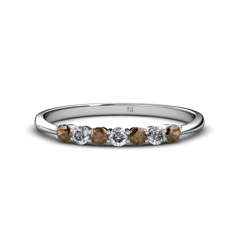 Reina 2.60 mm Smoky Quartz and Lab Grown Diamond 7 Stone Wedding Band 