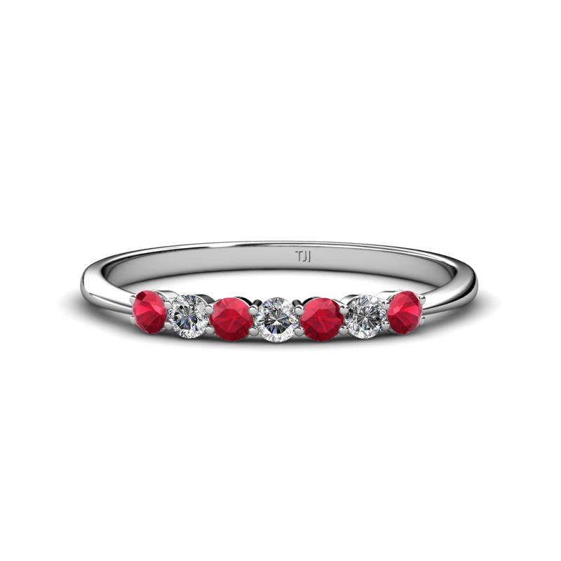 Reina 2.60 mm Ruby and Lab Grown Diamond 7 Stone Wedding Band 