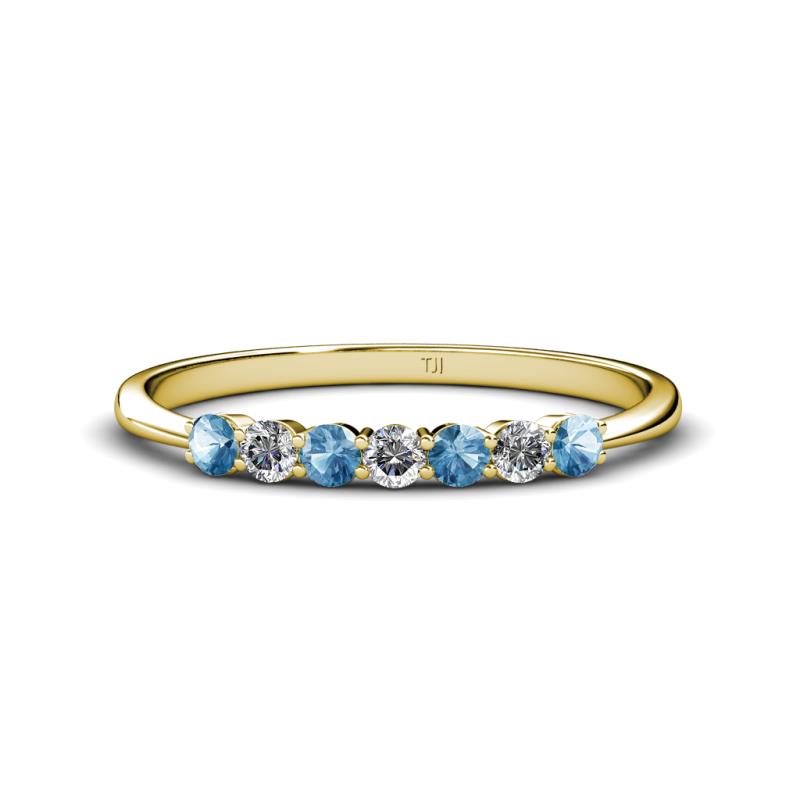 Reina 2.60 mm Blue Topaz and Lab Grown Diamond 7 Stone Wedding Band 