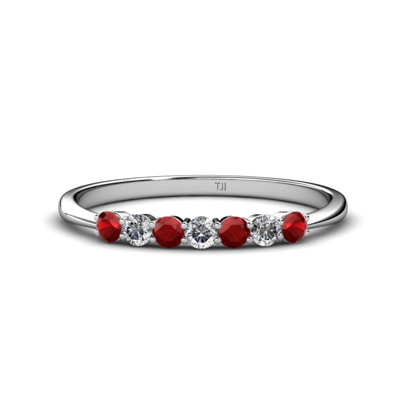 Reina 2.60 mm Red Garnet and Lab Grown Diamond 7 Stone Wedding Band 