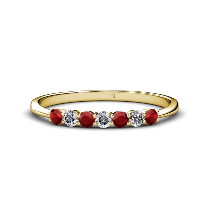 Reina 2.60 mm Red Garnet and Lab Grown Diamond 7 Stone Wedding Band 