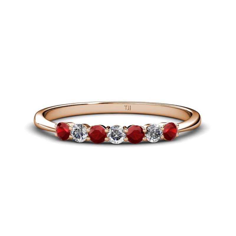 Reina 2.60 mm Red Garnet and Lab Grown Diamond 7 Stone Wedding Band 