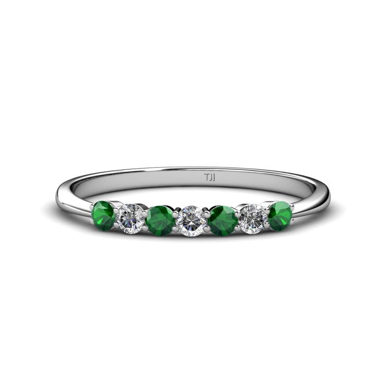 Reina 2.60 mm Emerald and Lab Grown Diamond 7 Stone Wedding Band 