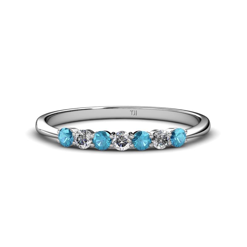 Reina 2.60 mm London Blue Topaz and Lab Grown Diamond 7 Stone Wedding Band 