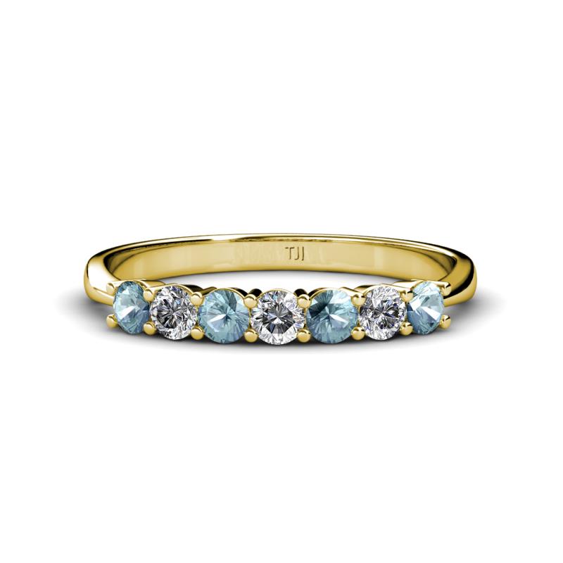 Reina 3.00 mm Aquamarine and Lab Grown Diamond 7 Stone Wedding Band 