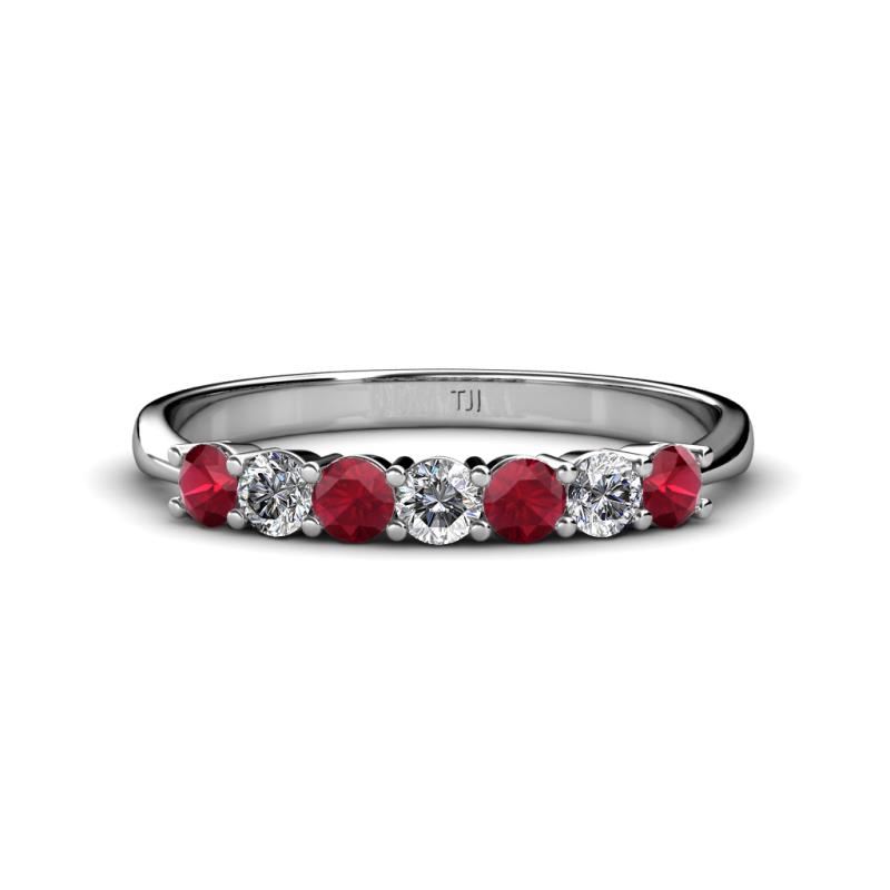 Reina 3.00 mm Ruby and Lab Grown Diamond 7 Stone Wedding Band 