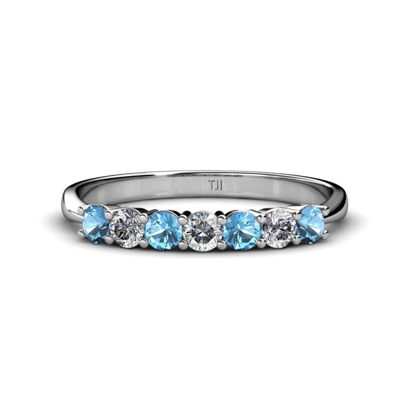 Reina 3.00 mm Blue Topaz and Lab Grown Diamond 7 Stone Wedding Band 