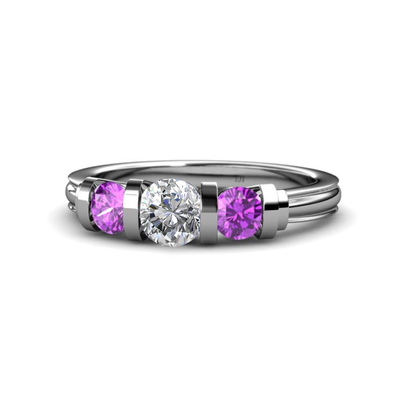 Raea 1.13 ctw Lab Grown Diamond and Amethyst Three Stone Engagement Ring 