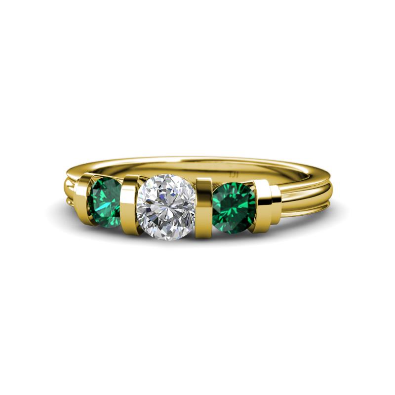 Raea 1.13 ctw Lab Grown Diamond and Emerald Three Stone Engagement Ring 