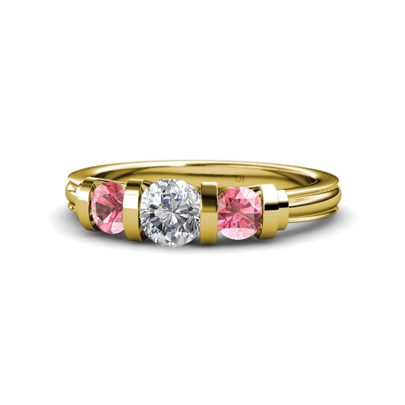 Raea 1.13 ctw Lab Grown Diamond and Pink Tourmaline Three Stone Engagement Ring 