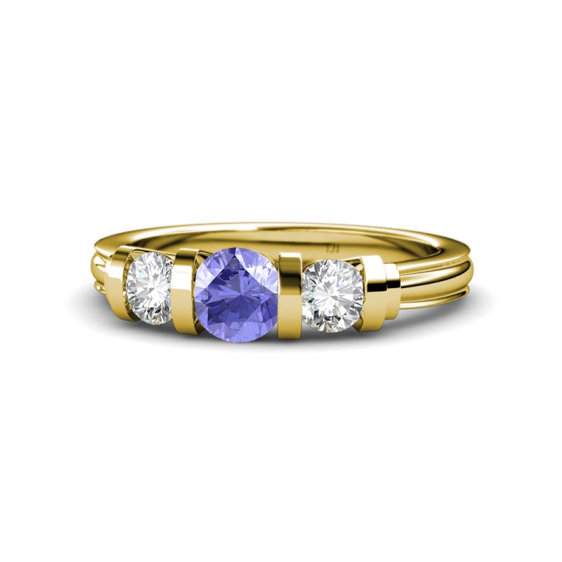 Raea Tanzanite and Lab Grown Diamond Three Stone Engagement Ring 