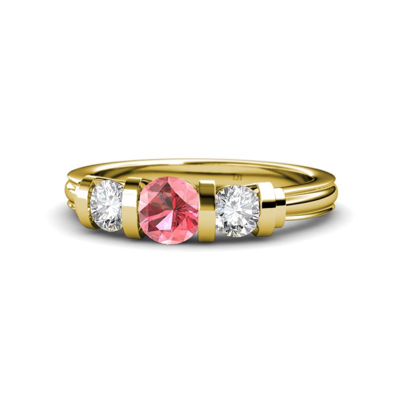 Raea Pink Tourmaline and Lab Grown Diamond Three Stone Engagement Ring 