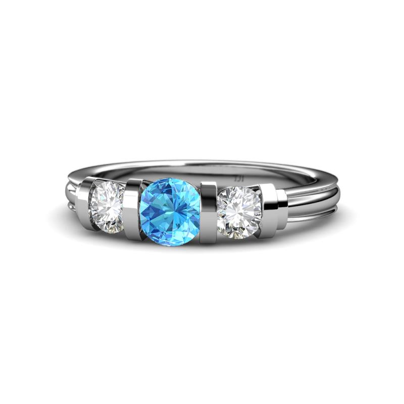 Raea Blue Topaz and Lab Grown Diamond Three Stone Engagement Ring 