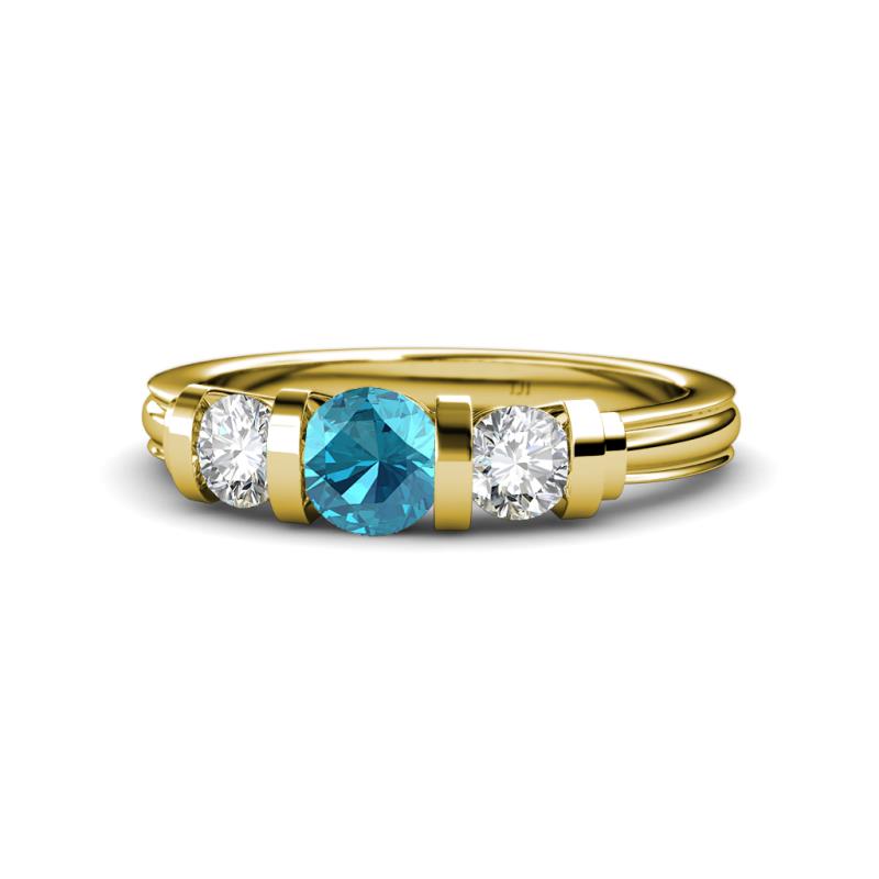 Raea London Blue Topaz and Lab Grown Diamond Three Stone Engagement Ring 