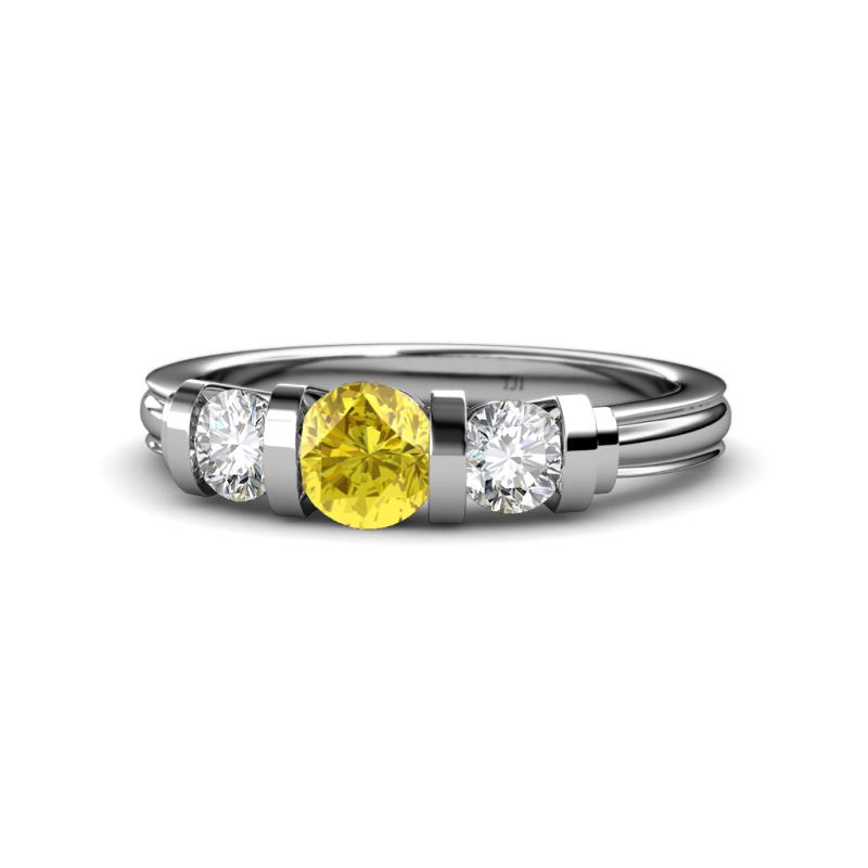 Raea Lab Created Yellow Sapphire and Lab Grown Diamond Three Stone Engagement Ring 